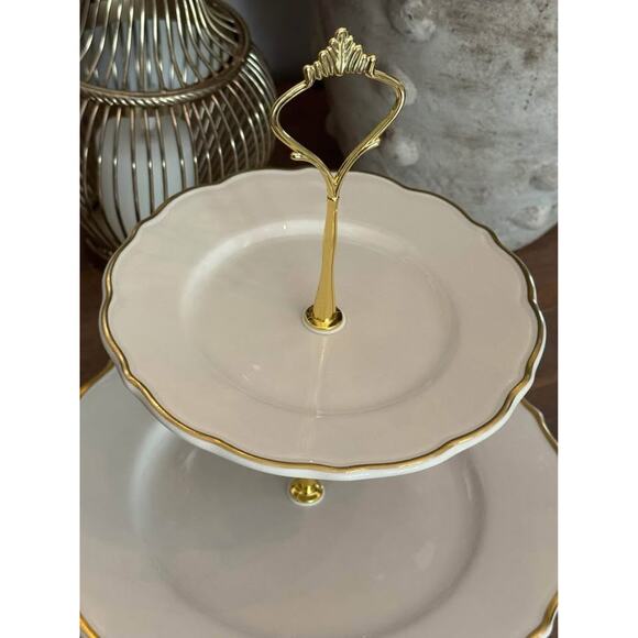 Vintage 2-Tier Custom Plate Tray White Gold Home Kitchen Decor Serving - Picture 2 of 9